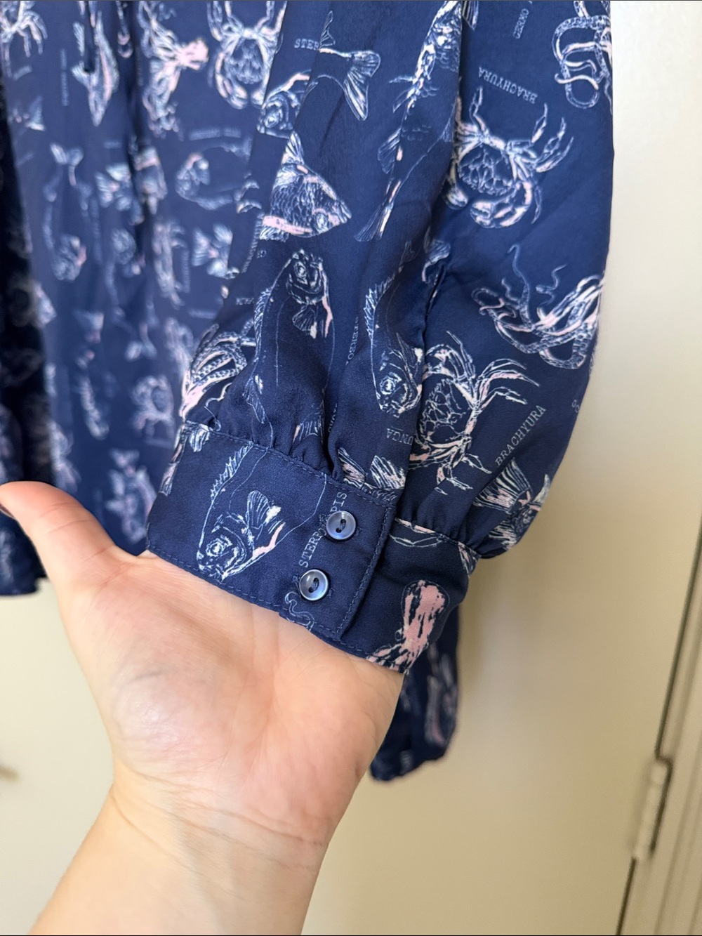 1X Modcloth Sea Creatures Ruffle Neck Blouse - Picture 7 of 7